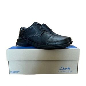 [NEW] Clarks Men's Gessler Cap Black Tumbled Pebbled Leather Dress Shoes US 7.5